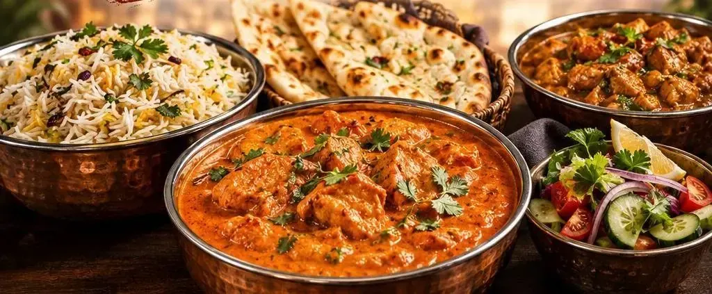 Indian lunch bowl with curry and rice